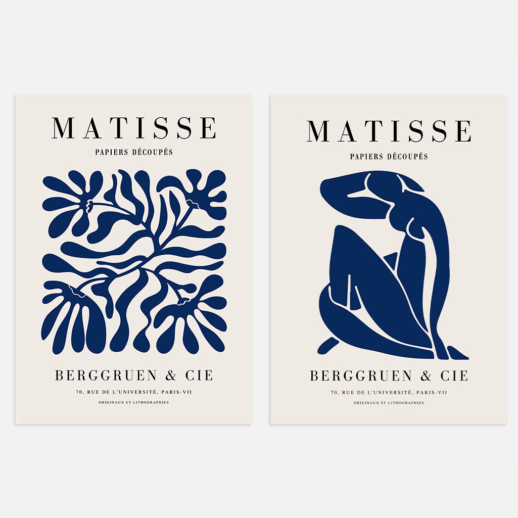 Set mit 2 Matisse-Postern – Blaue abstrakte Ausschnitte