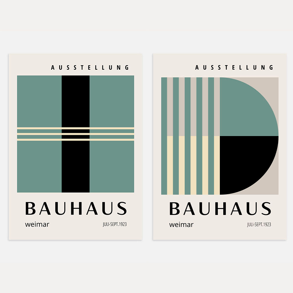 Set mit 2 Bauhaus-Postern – Grüne und beige Abstraktion 