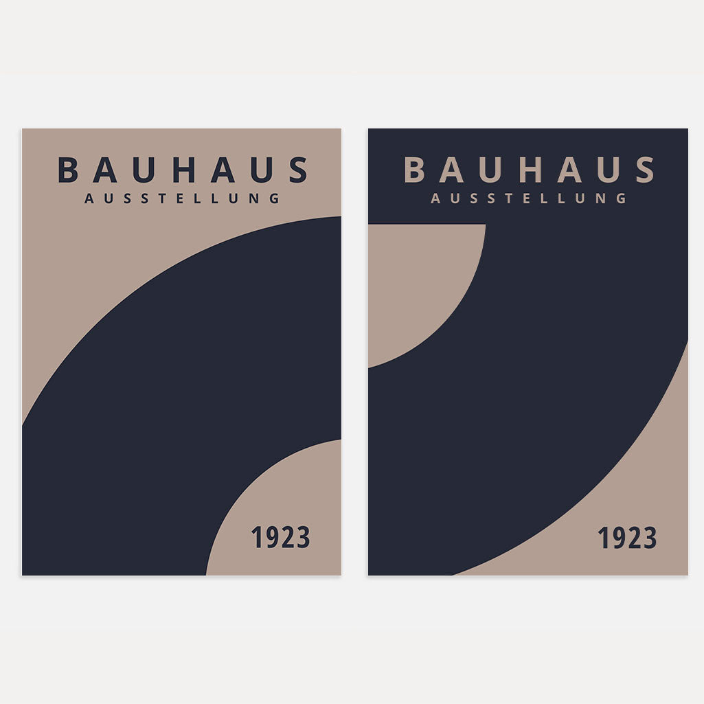 Set mit 2 Bauhaus-Postern – Abstraktion in Marineblau