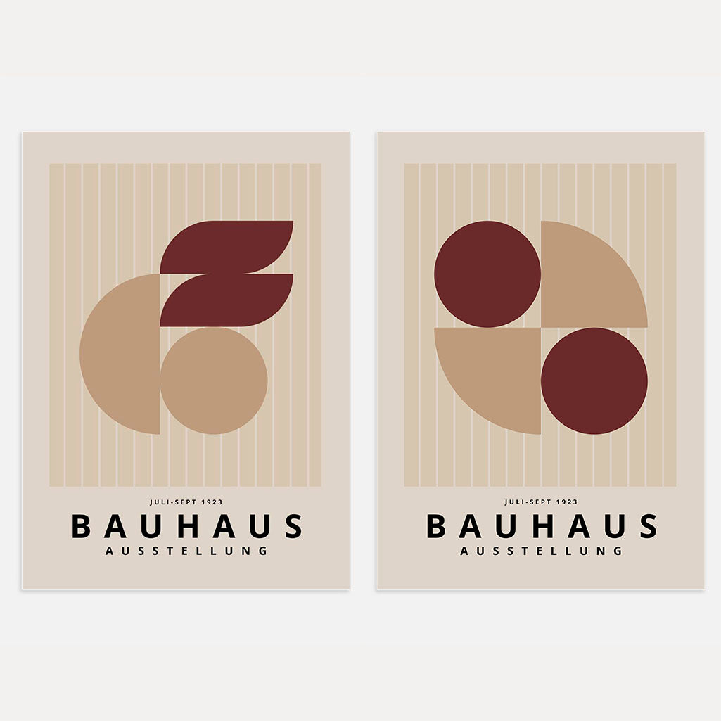 Bauhaus Burgund Beige – 2er Poster-Set