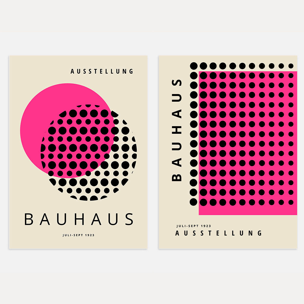 Set mit 2 Bauhaus-Postern – Rosa-schwarzes geometrisches Duo