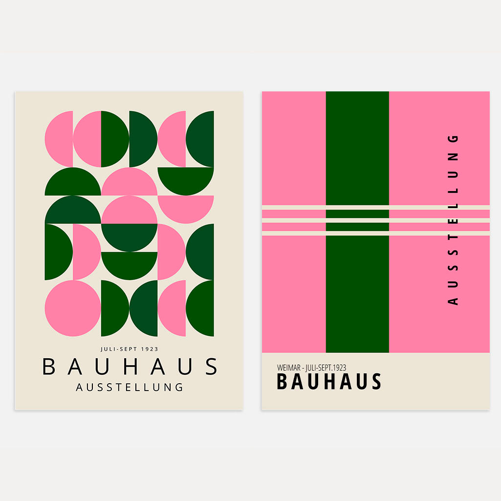 Set mit 2 Bauhaus-Postern in Rosa und Grün