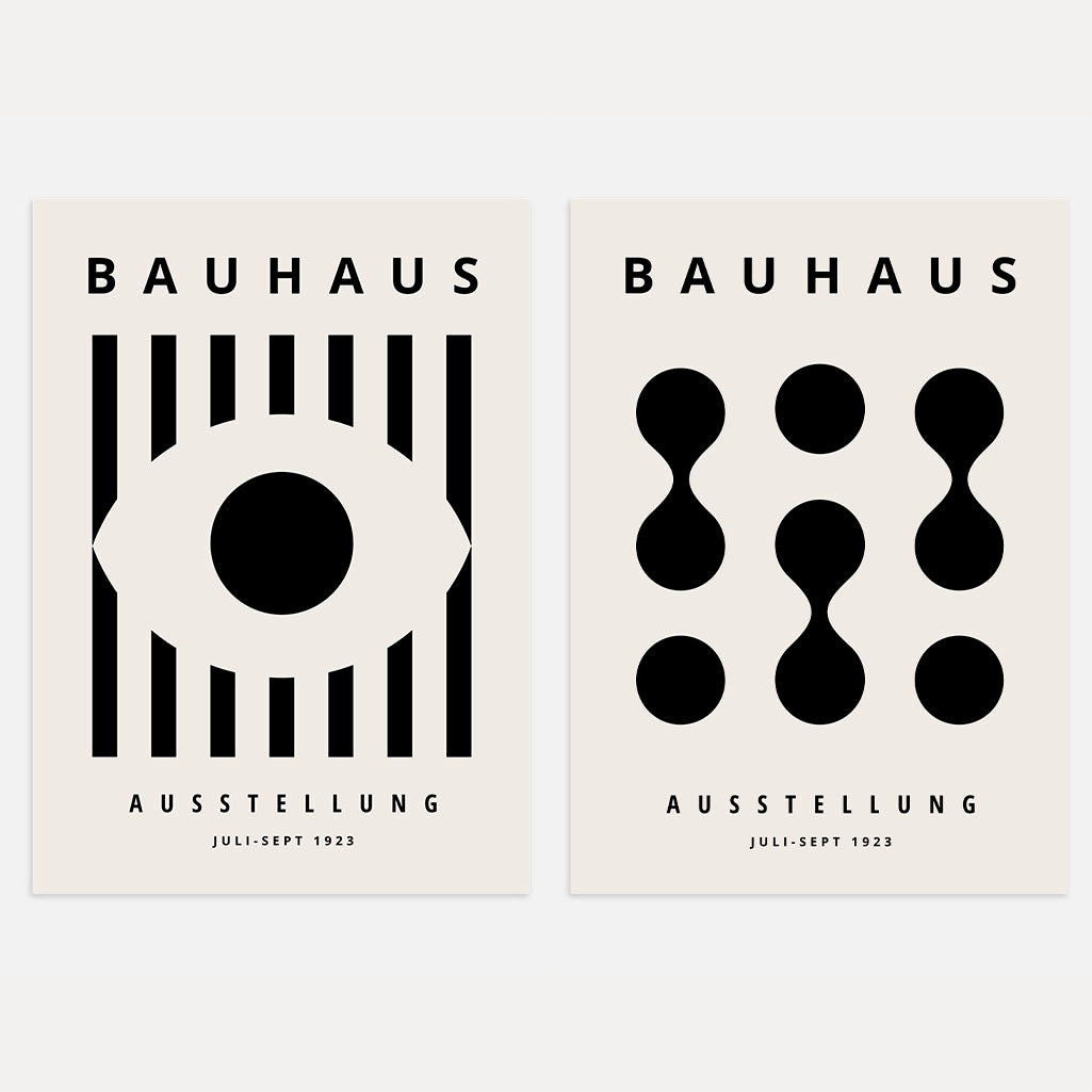 Bauhaus Schwarz Beige Kontrast – 2er Poster-Set