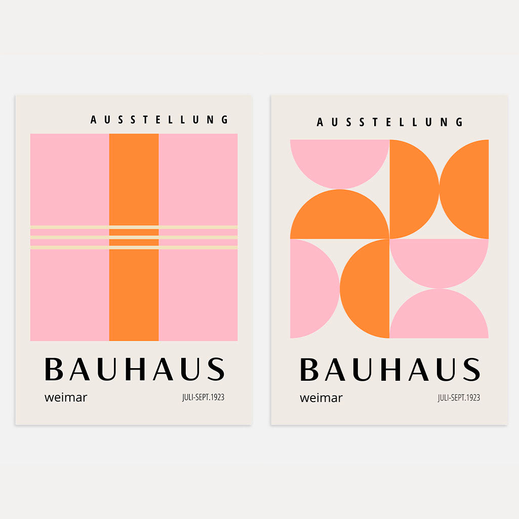 Set mit 2 Bauhaus-Postern – Abstraktion in Rosa und Orange