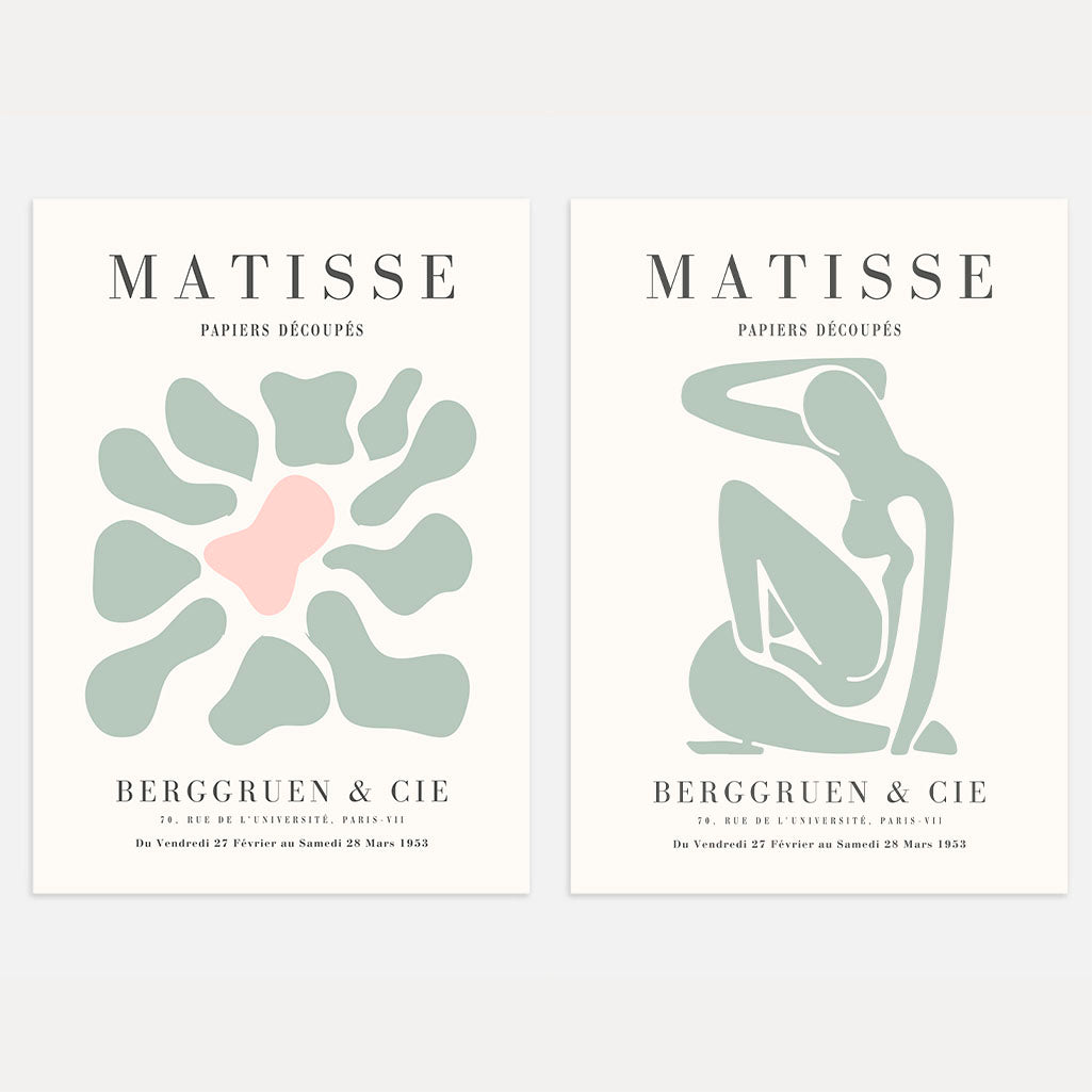 Set mit 2 Matisse-Postern – Abstrakte Formen in Mintgrün 