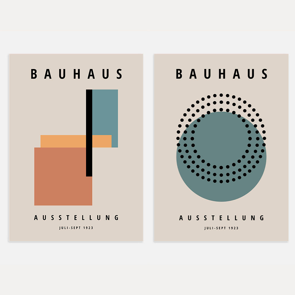 Set mit 2 Bauhaus-Postern in Grün und Terrakotta 