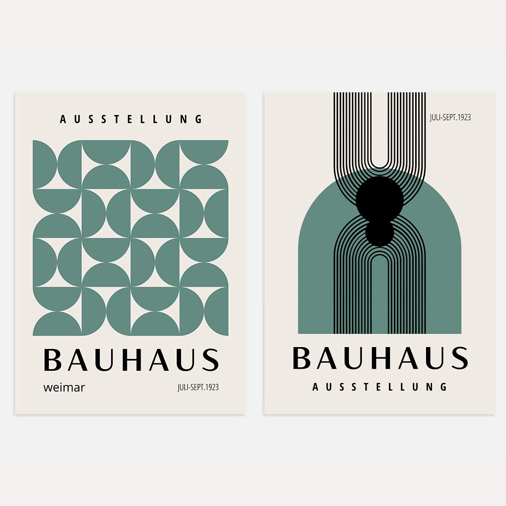 Bauhaus Geometrie Grün – 2er Poster-Set