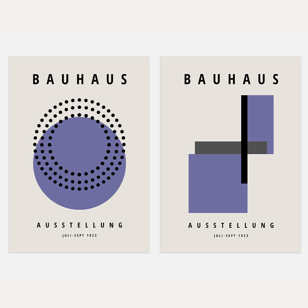 Set mit 2 Bauhaus-Postern, lila Formen