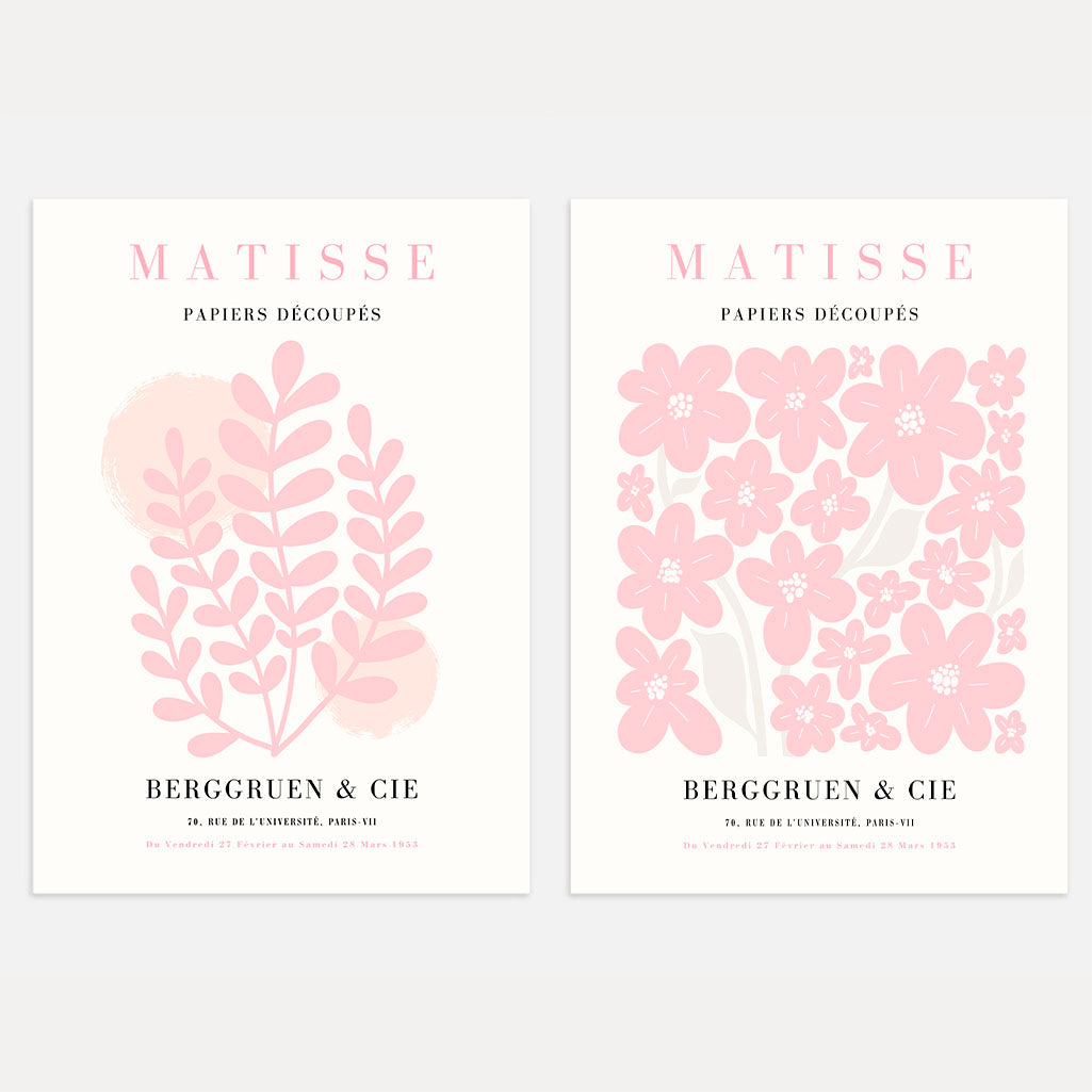 Set mit 2 Matisse-Postern – Rosa Blumenkompositionen 