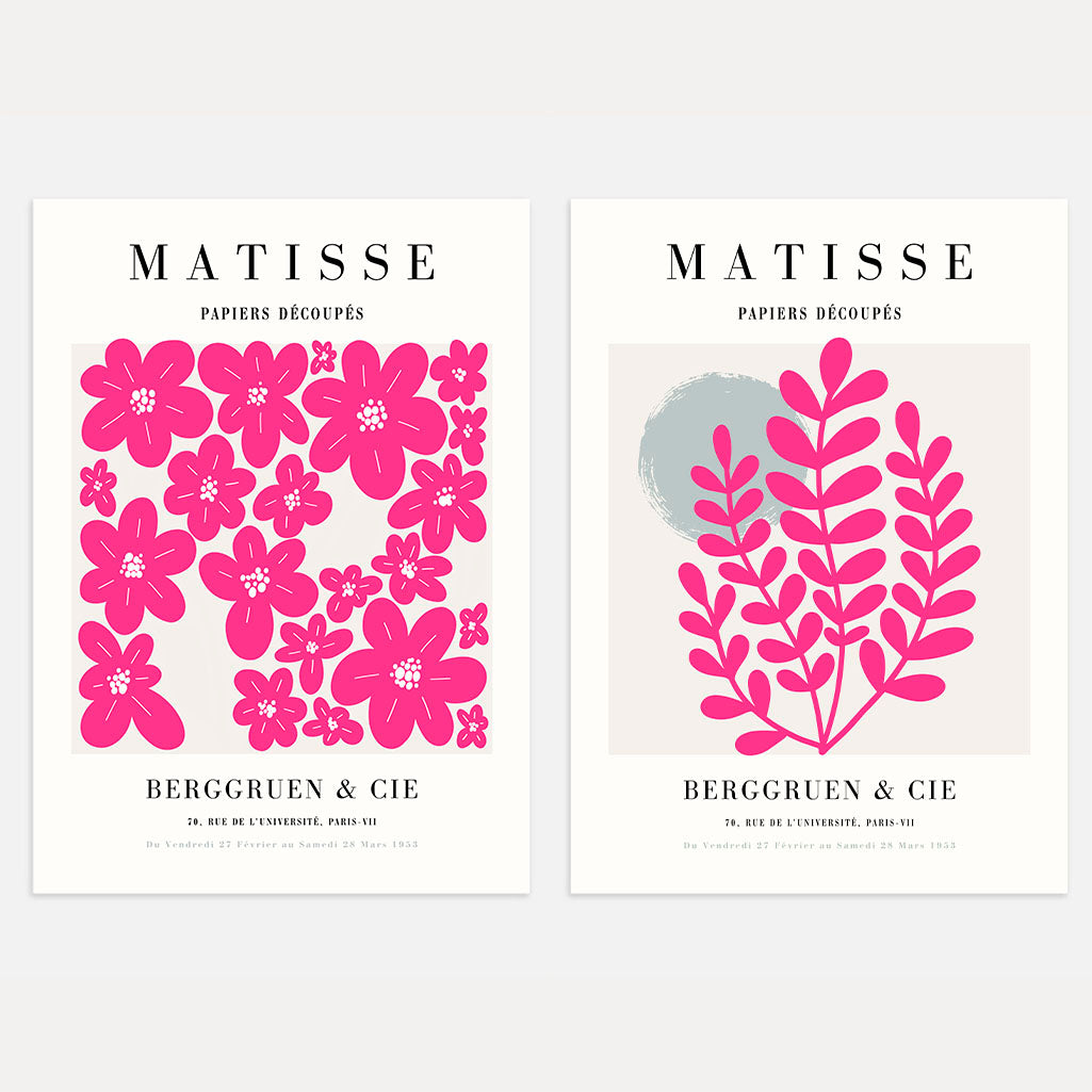 Set mit 2 Matisse-Postern – Rosa Blumenformen