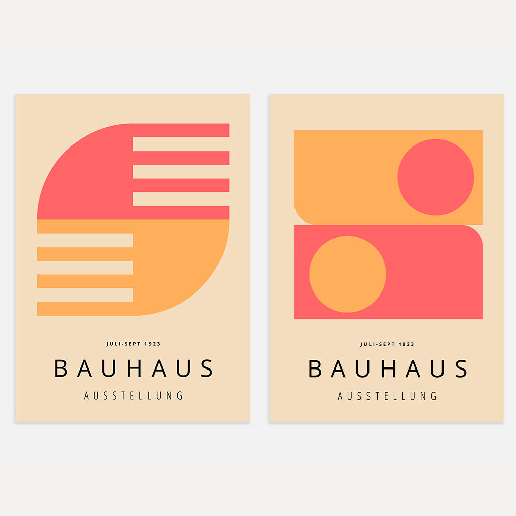 Set mit 2 Bauhaus-Postern, rosa und gelb