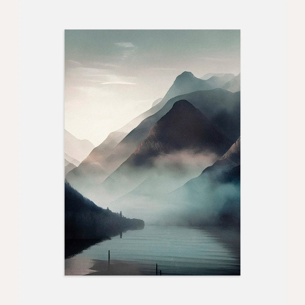 Poster „Nebelige Berge am See“