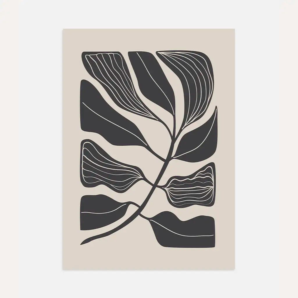 Minimalistisches botanisches Poster mit schwarzen Blättern