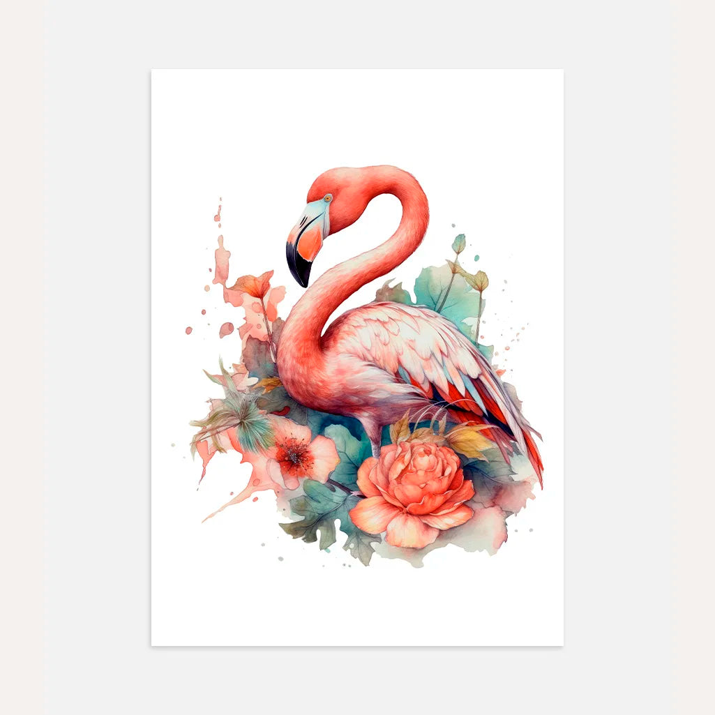 Flamingo im Blumenposter