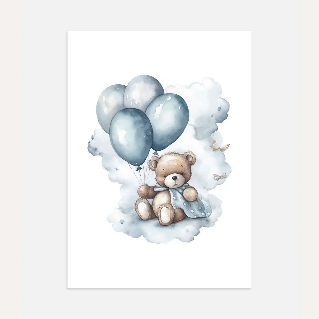 Teddybär mit Luftballons in den Wolken Poster