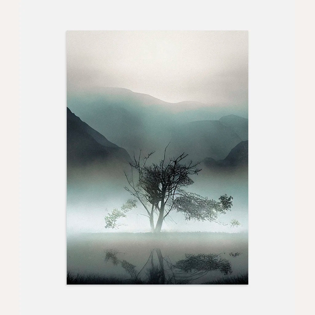 Poster „Einsamer Baum im Nebel“
