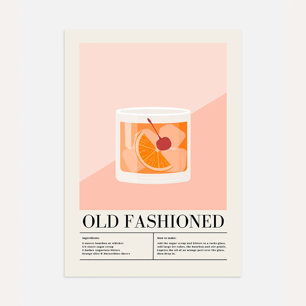 Old Fashioned Cocktail Illustration Poster