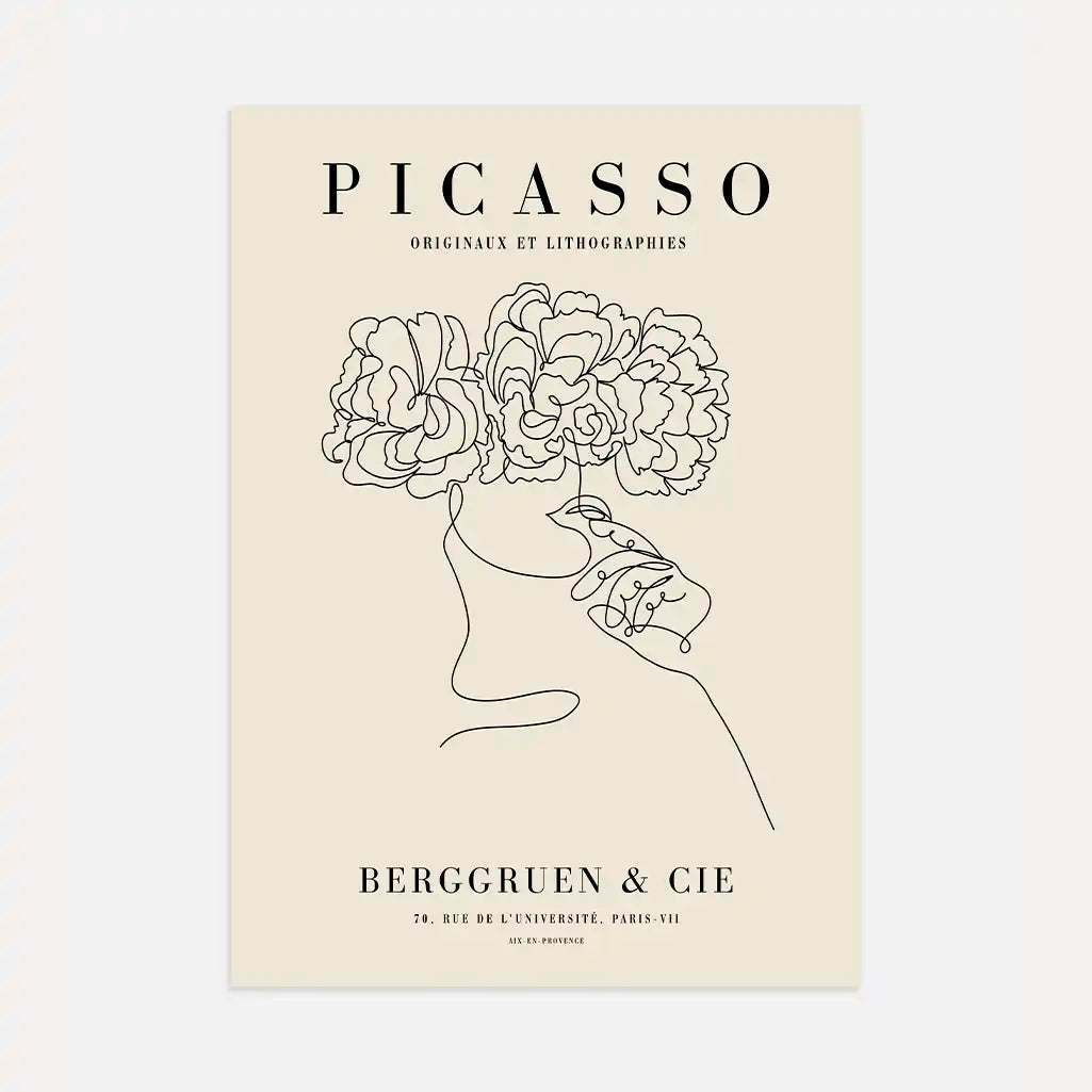 Von Pablo Picasso inspiriertes Poster – Linienblumen