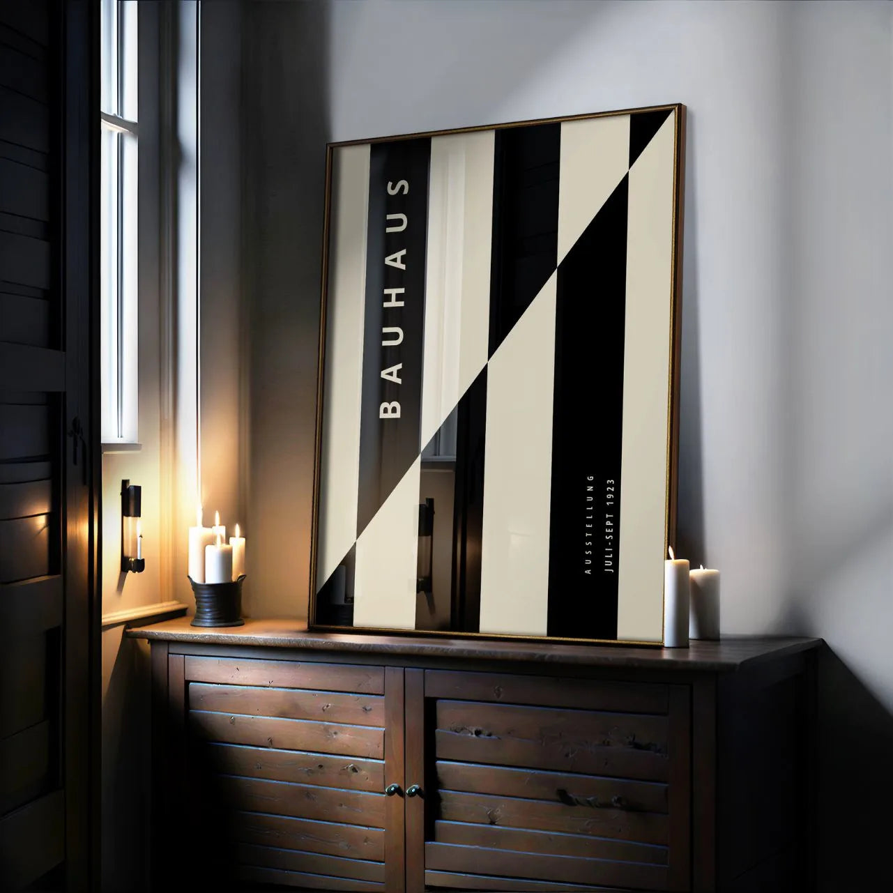 Bauhaus Schwarzbeige Streifen Poster