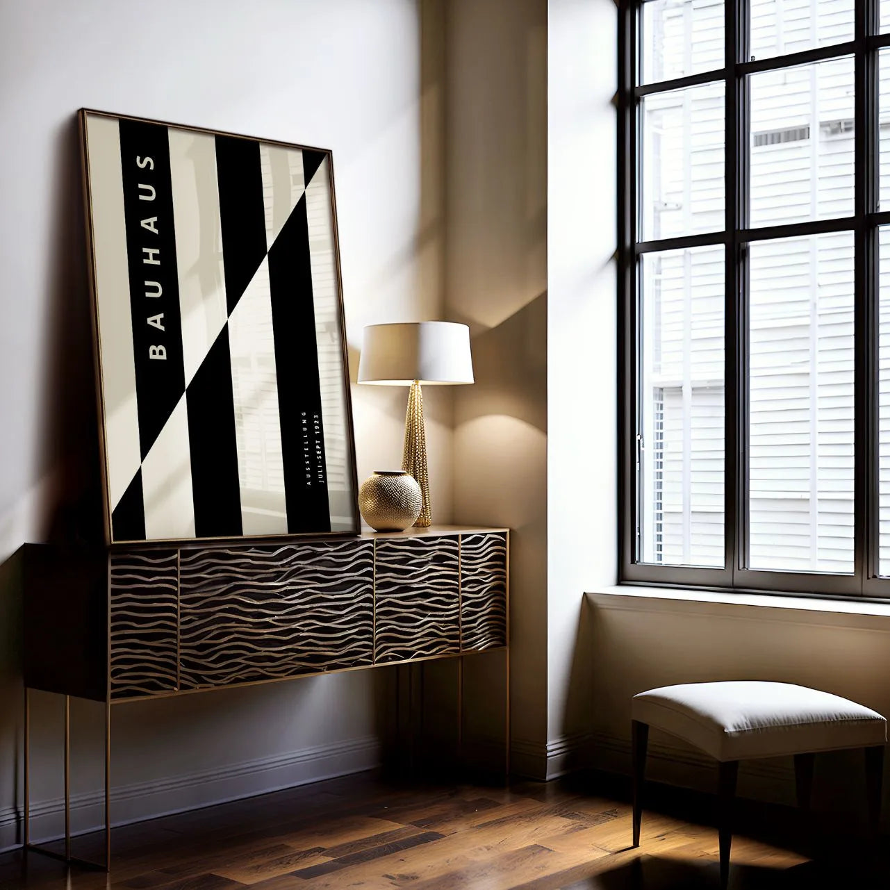 Bauhaus Schwarzbeige Streifen Poster