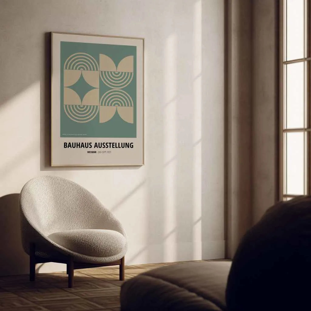 Bauhaus Grün-Beige Symmetrie Poster