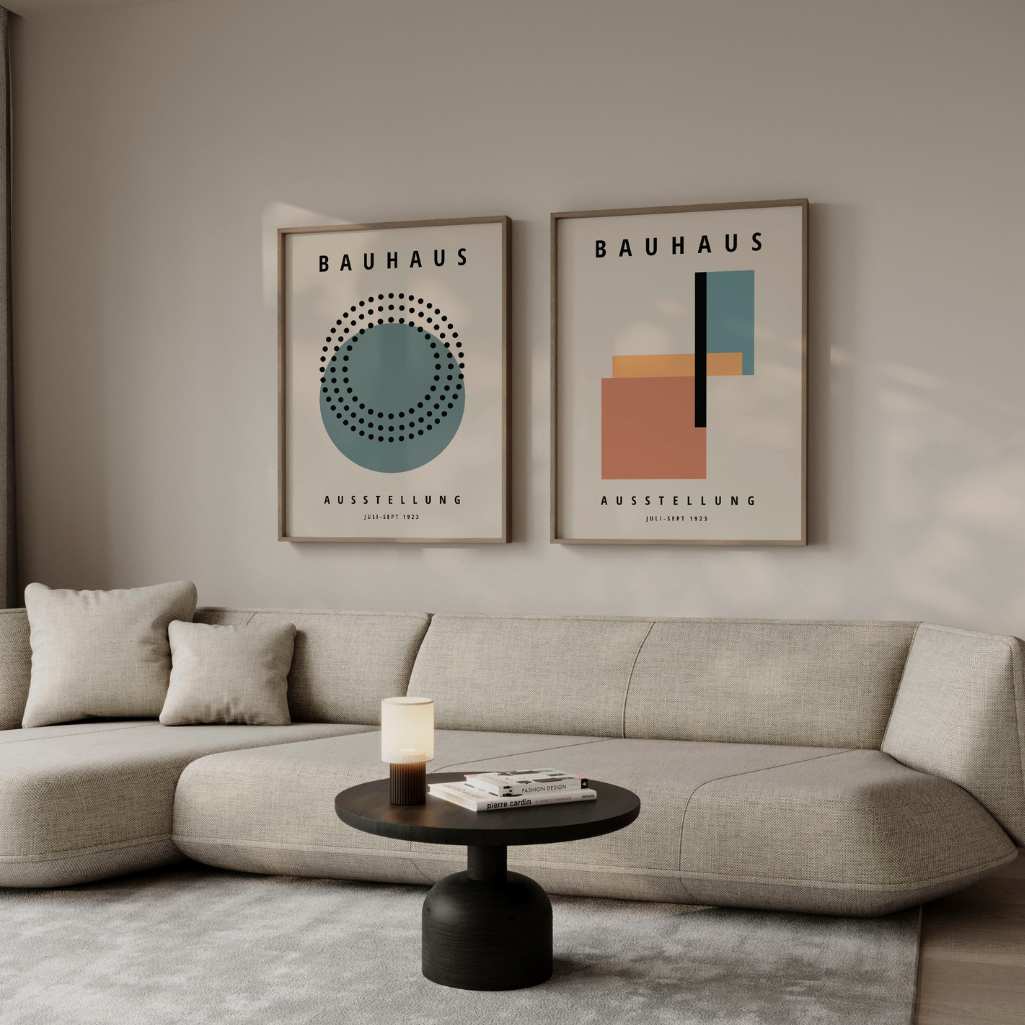 Set mit 2 Bauhaus-Postern in Grün und Terrakotta 