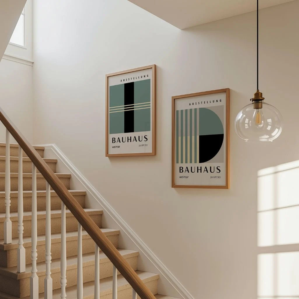 Set mit 2 Bauhaus-Postern – Grüne und beige Abstraktion 