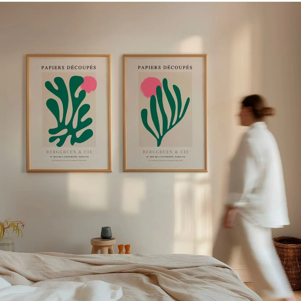Set mit 2 Matisse-Postern – Grüne Ausschnitte mit rosa Akzenten 