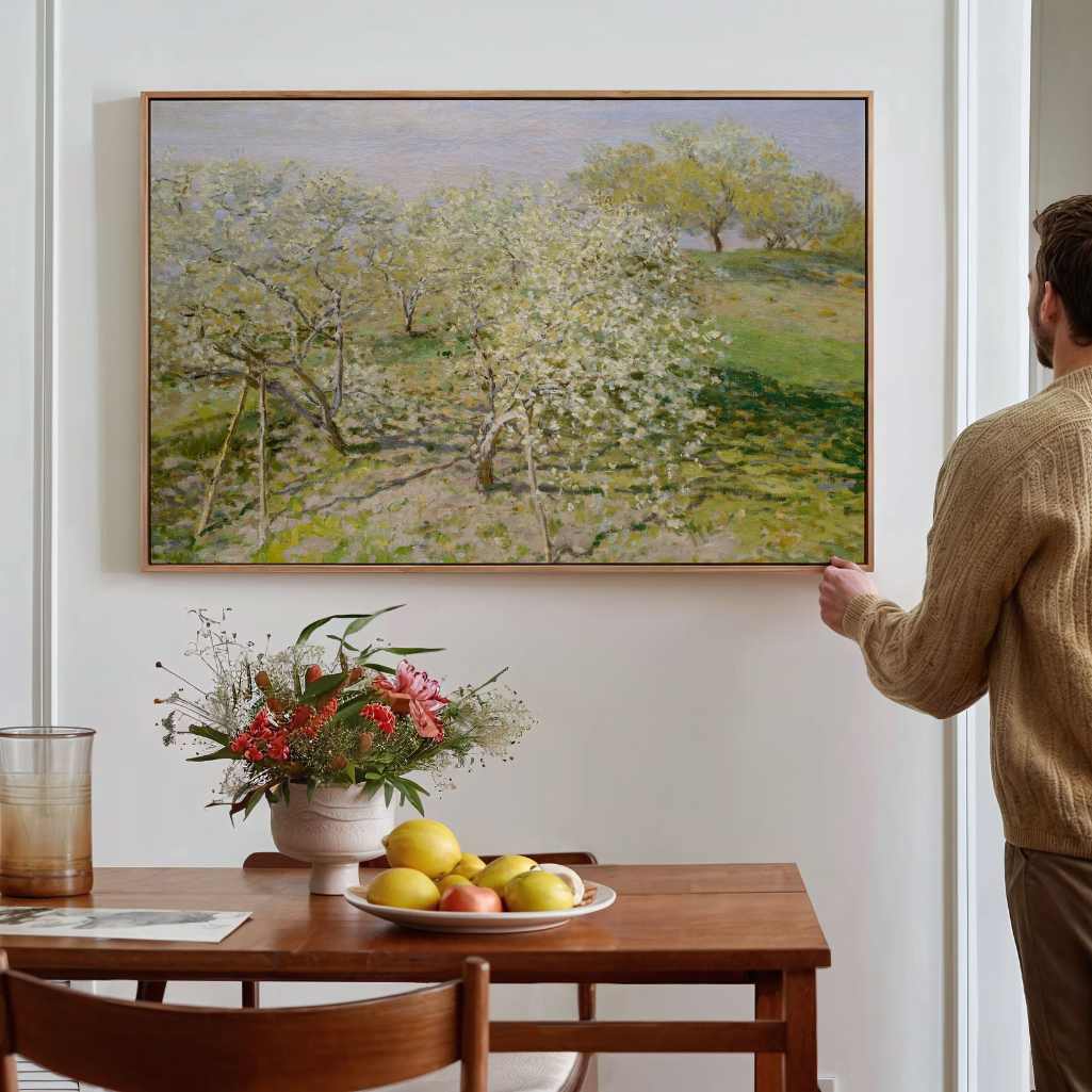 Gerahmtes Leinwandbild - Frühling Obstbäume in Blüte