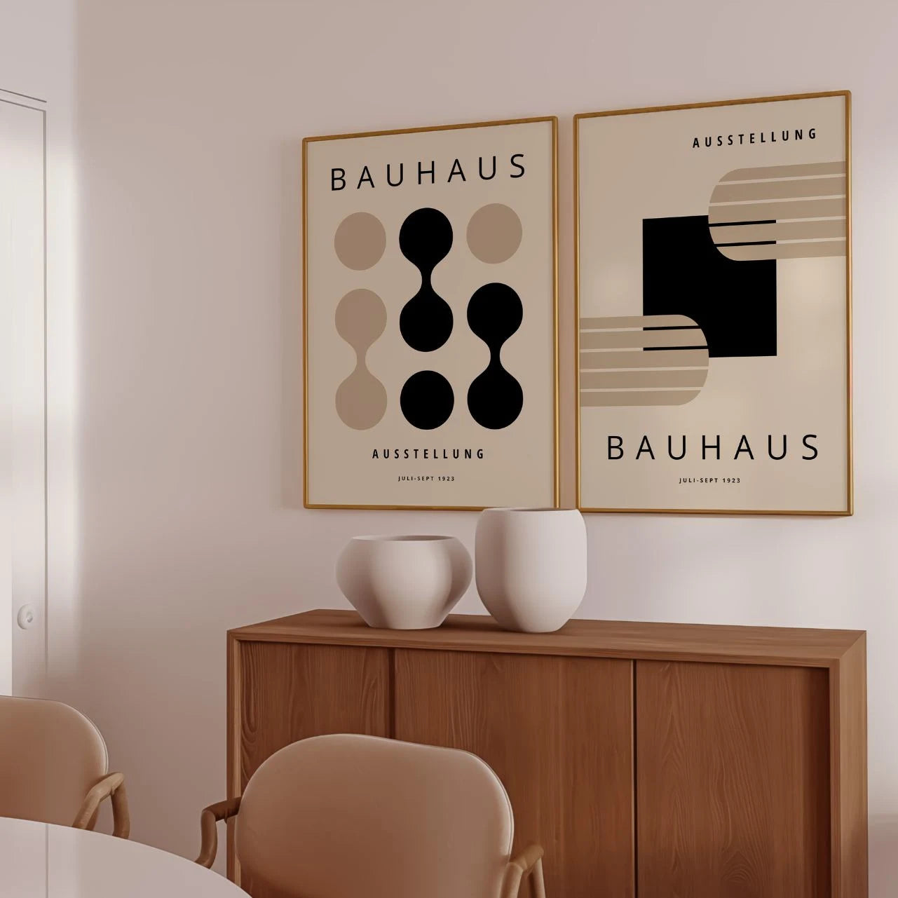 Bauhaus Geometrie Beige – 2er Poster-Set