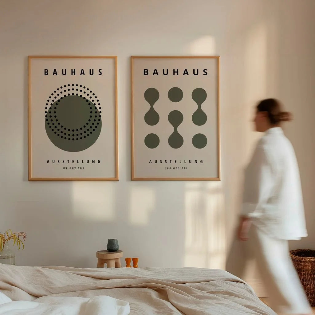 Bauhaus Olivgrüne Formen – 2er Poster-Set