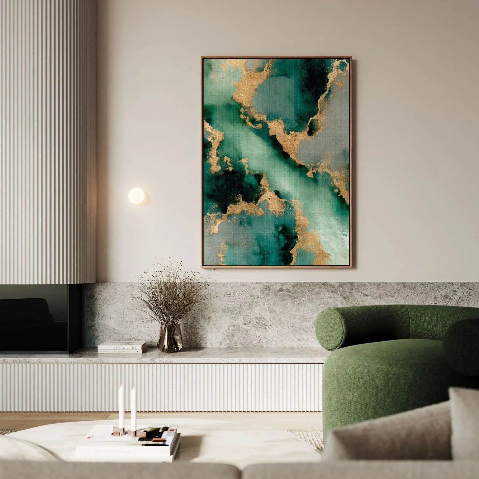 Gerahmtes Leinwandbild – Smaragd Tiefe