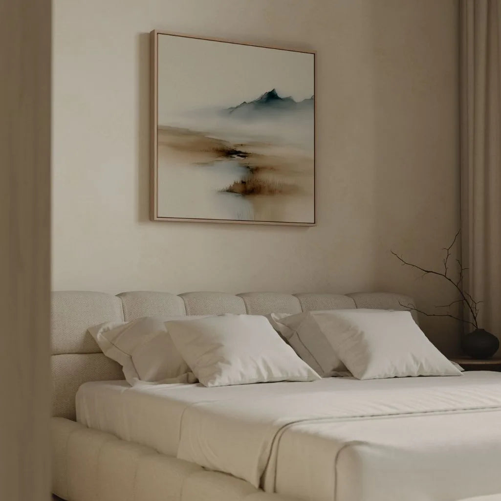 Gerahmtes Leinwandbild – Beige und blauer Nebel