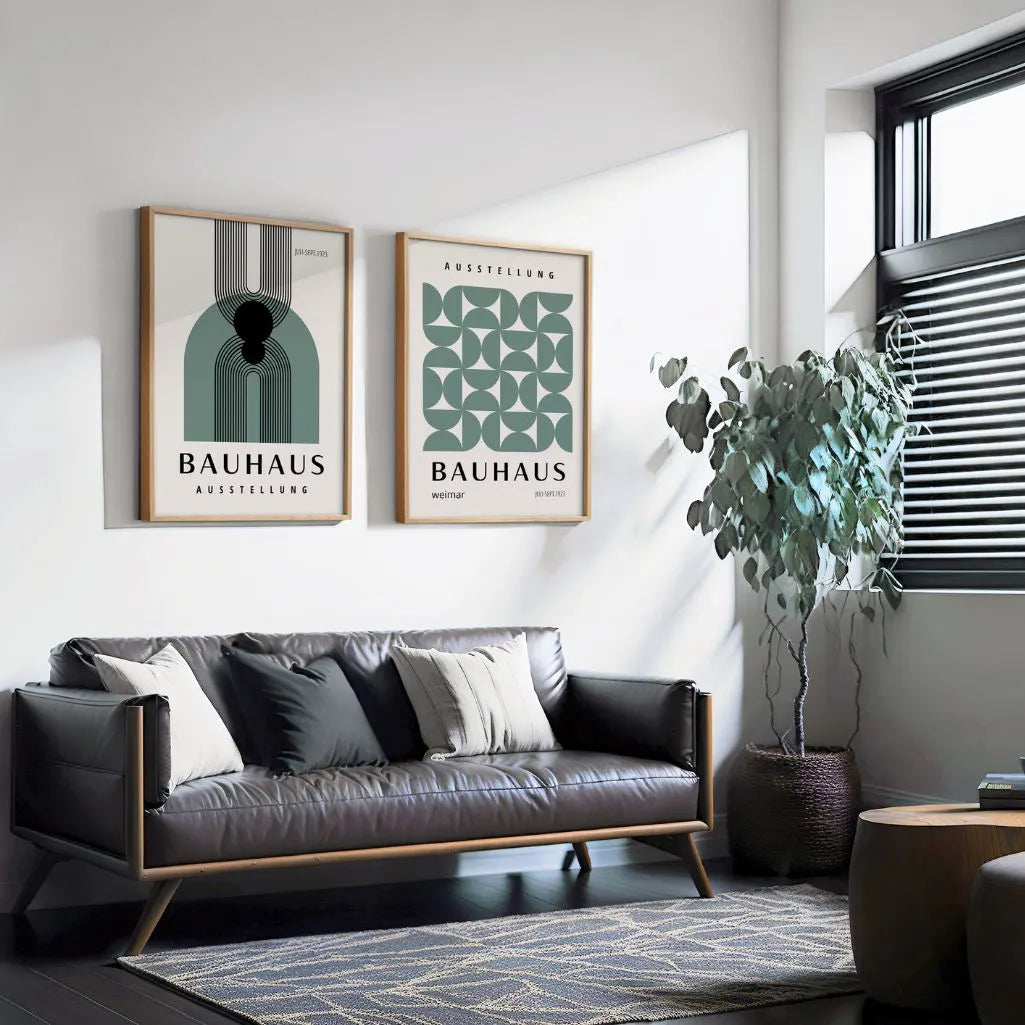 Bauhaus Geometrie Grün – 2er Poster-Set