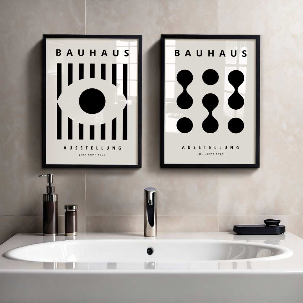 Bauhaus Schwarz Beige Kontrast – 2er Poster-Set