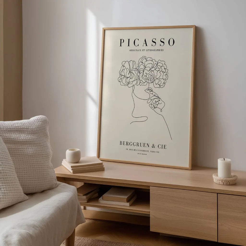 Von Pablo Picasso inspiriertes Poster – Linienblumen