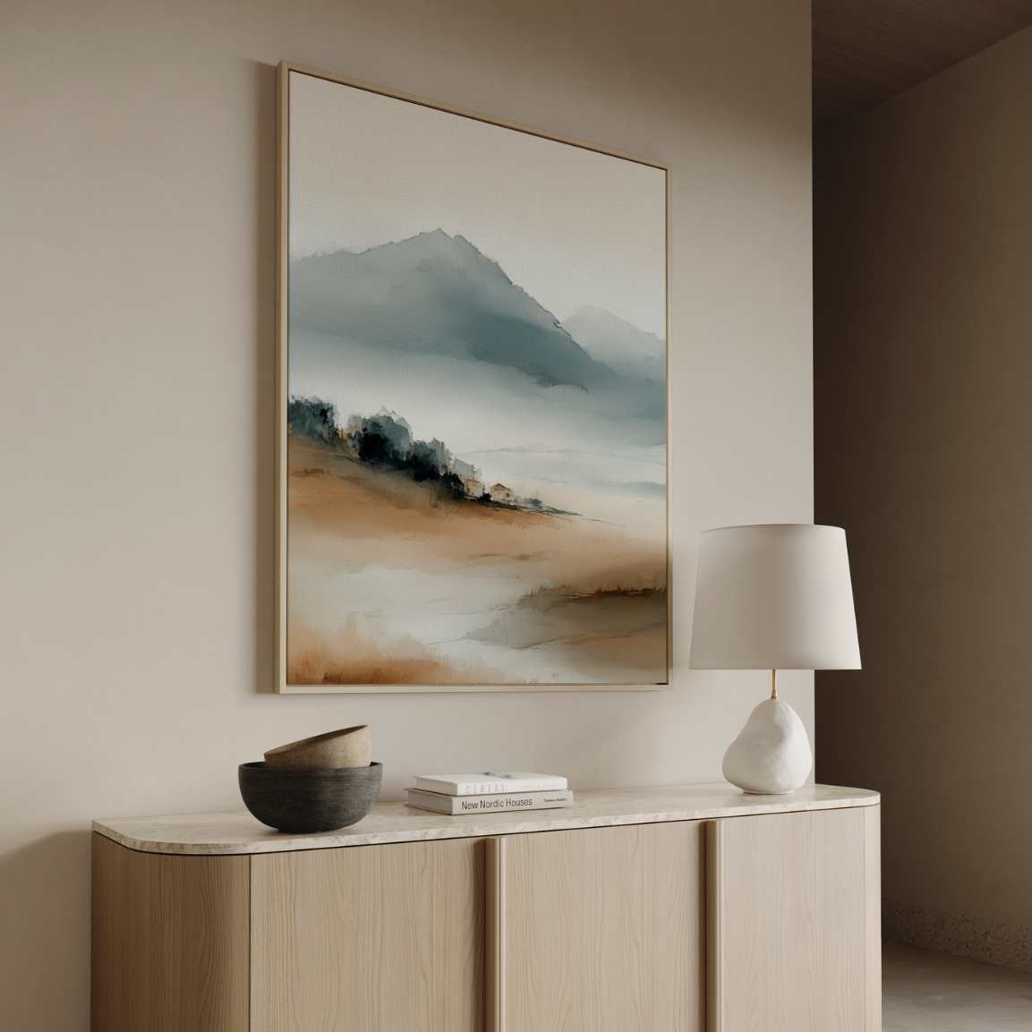 Gerahmtes Leinwandbild - Aquarelllandschaft
