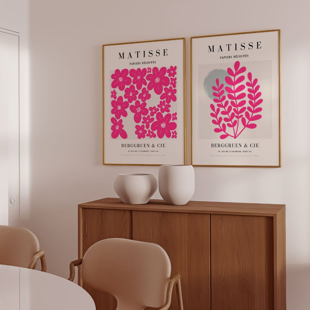 Set mit 2 Matisse-Postern – Rosa Blumenformen