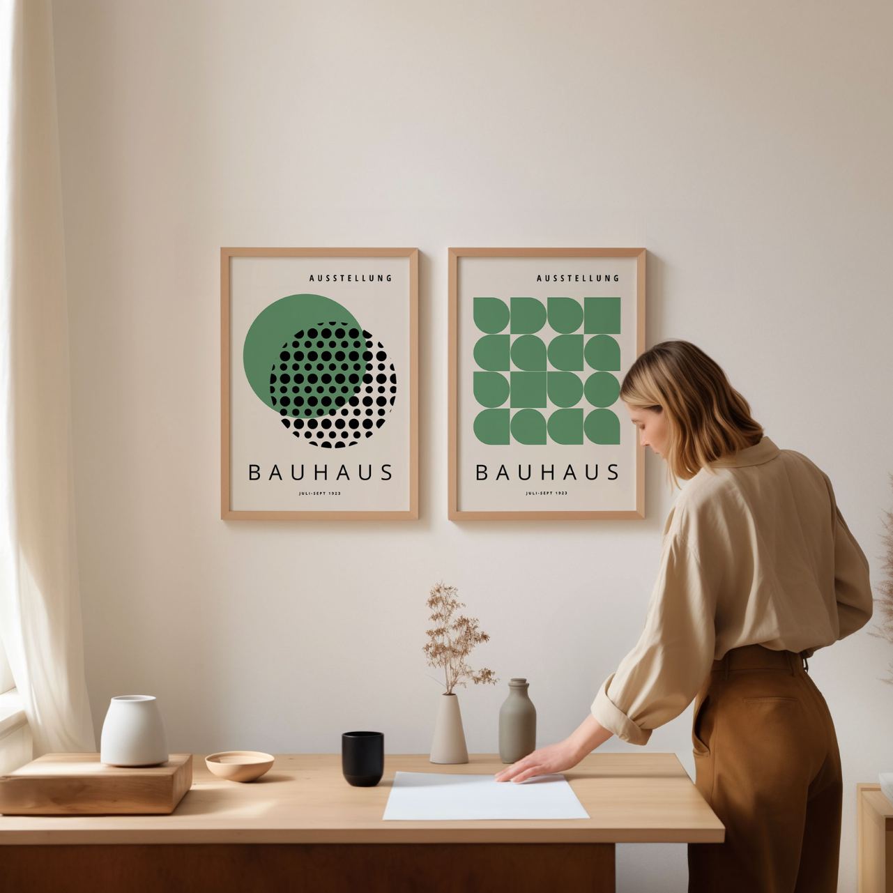 Bauhaus Grün Geometrie – 2er-Poster-Set