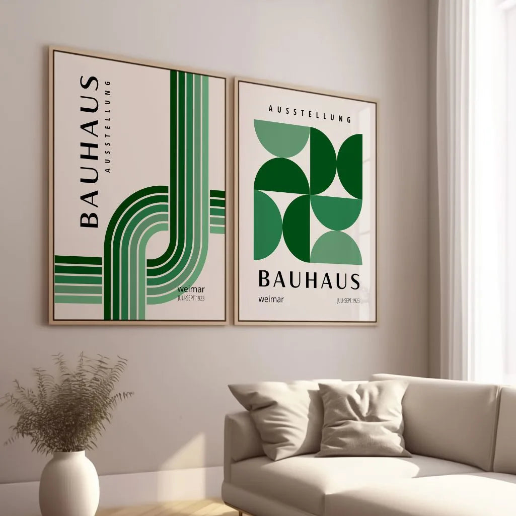 Set mit 2 Bauhaus-Postern – Grüne Linien und Formen 