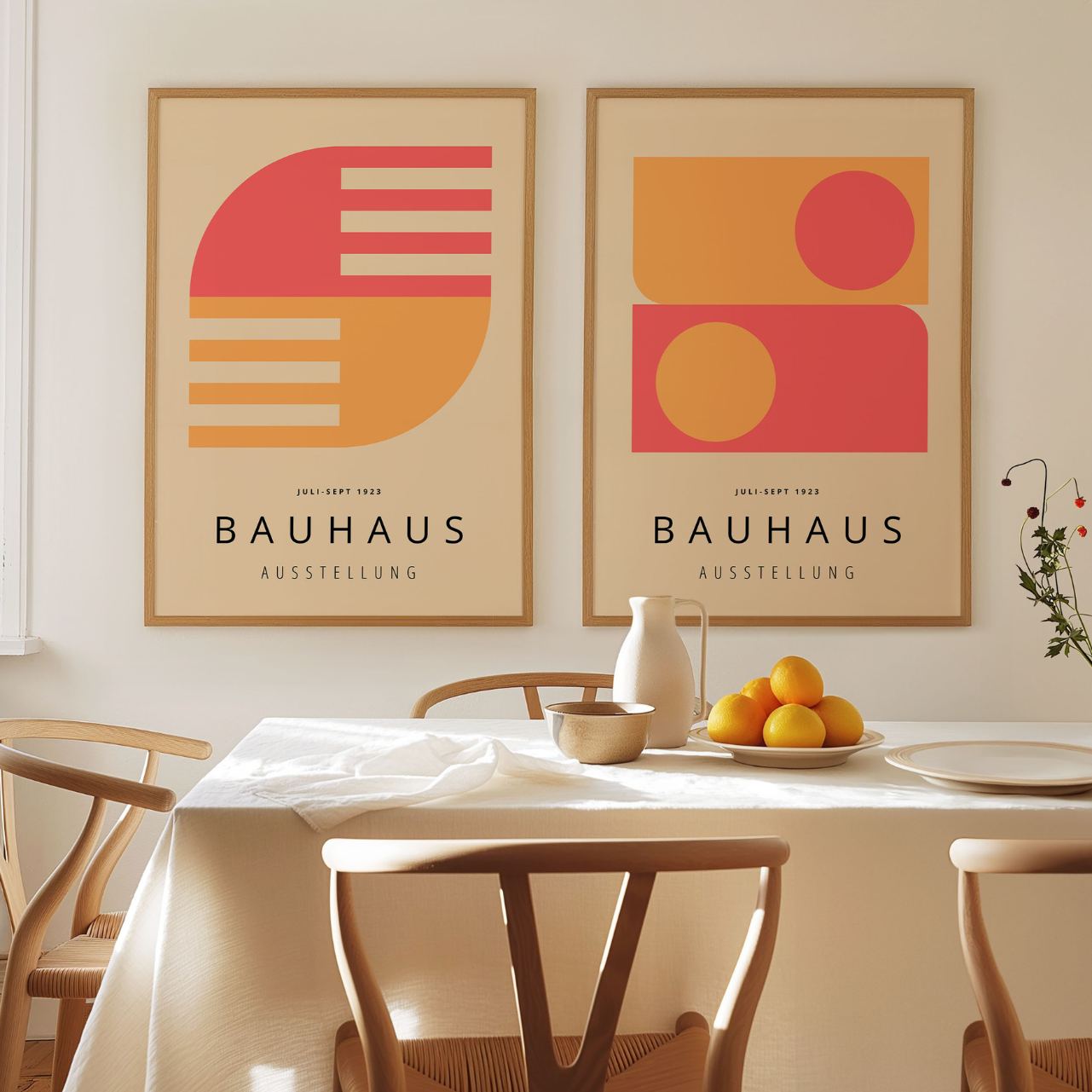 Set mit 2 Bauhaus-Postern, rosa und gelb