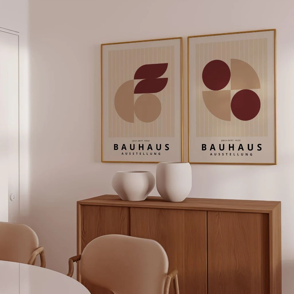 Bauhaus Burgund Beige – 2er Poster-Set