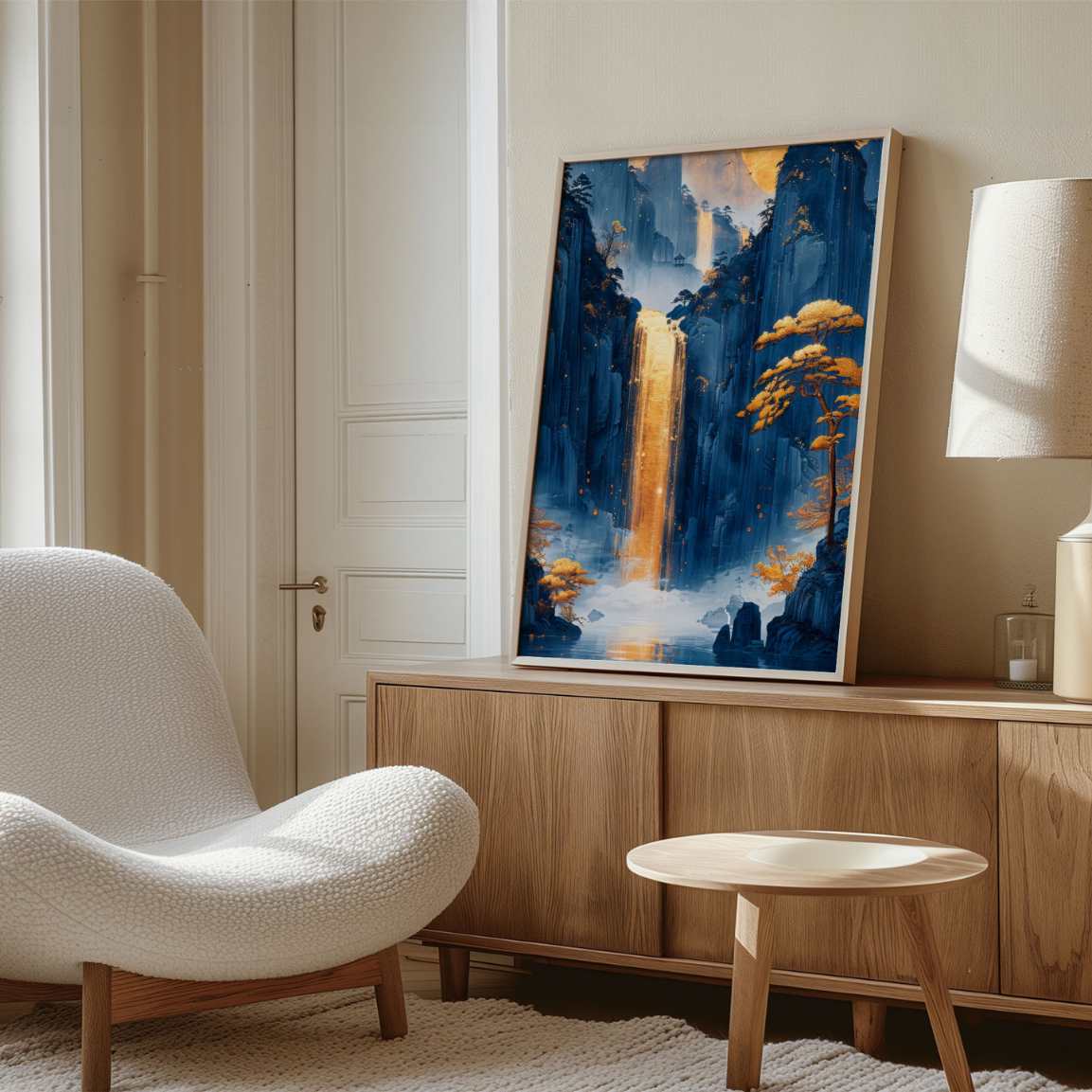 Gerahmtes Leinwandbild - Goldener Wasserfall