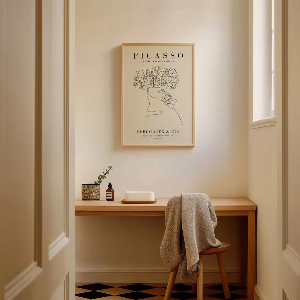 Von Pablo Picasso inspiriertes Poster – Linienblumen