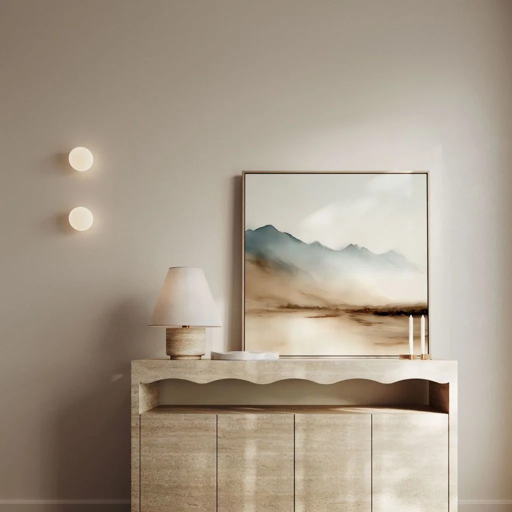 Gerahmtes Leinwandbild – Beige und blaue Berge