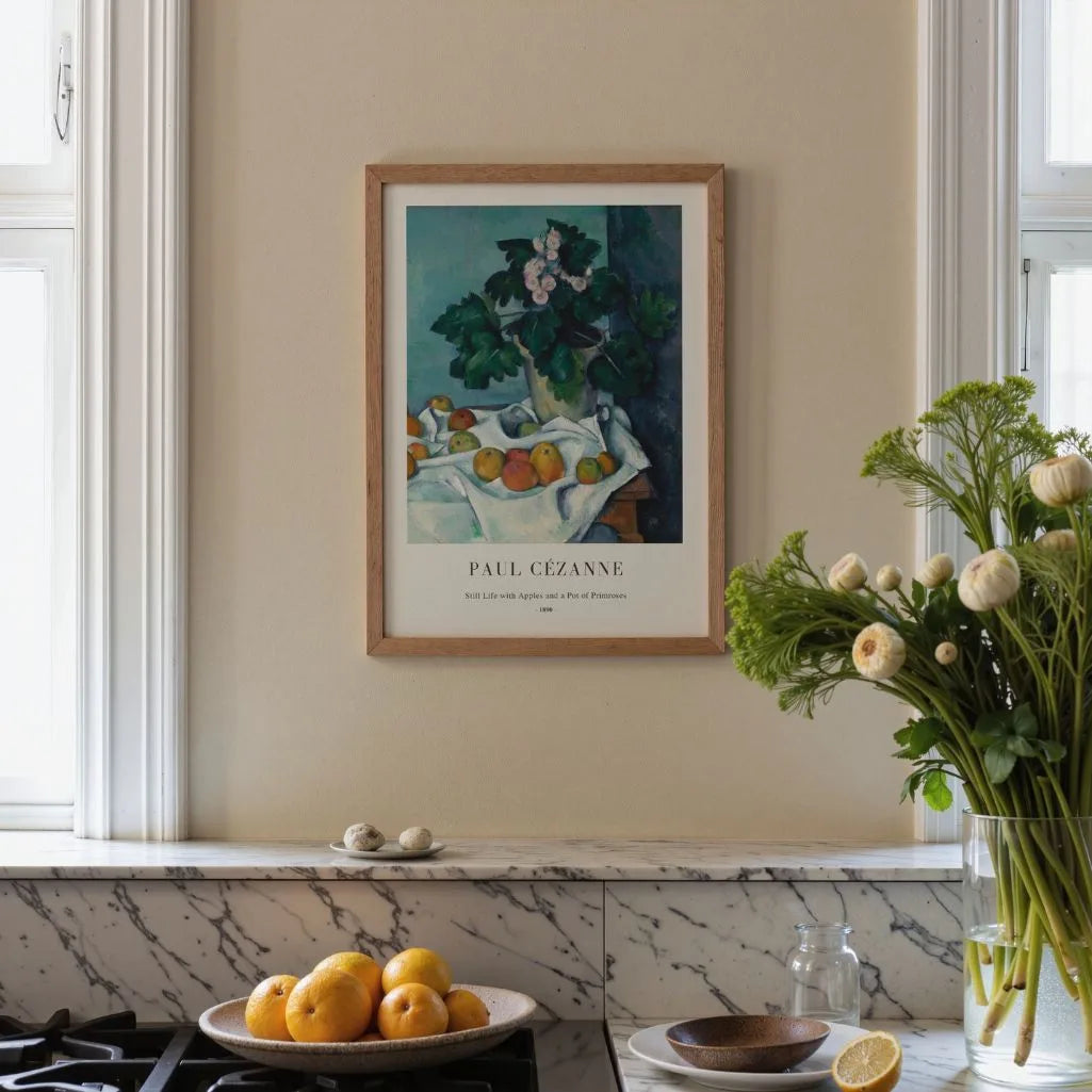 Paul Cézanne – Stillleben mit Äpfeln und Primeltopf Poster