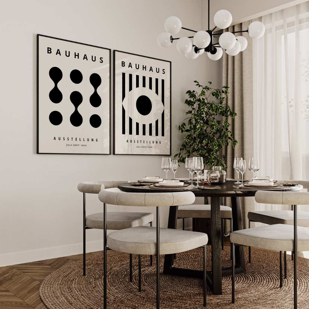 Bauhaus Schwarz Beige Kontrast – 2er Poster-Set