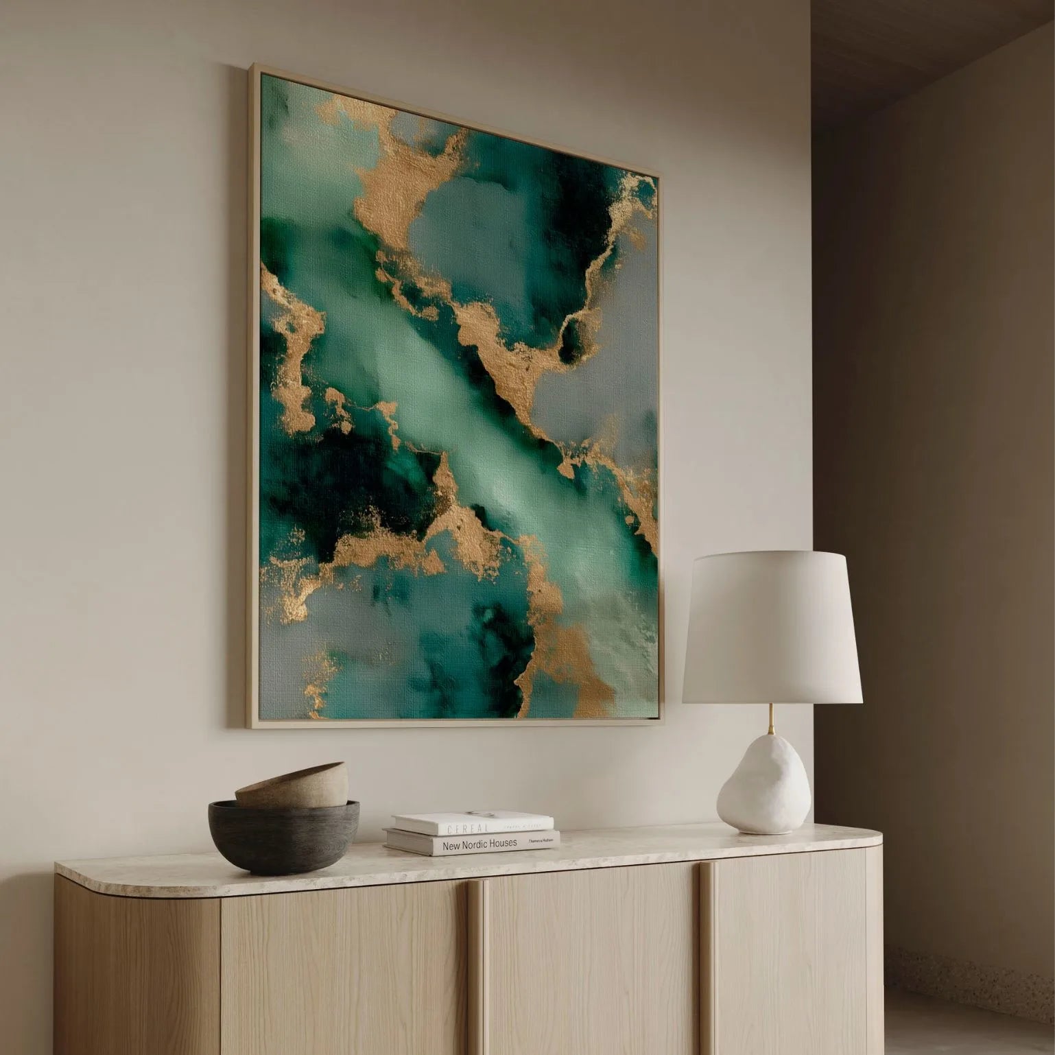 Gerahmtes Leinwandbild – Smaragd Tiefe