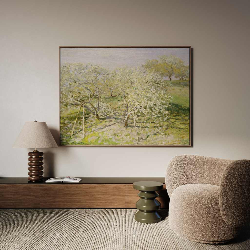 Gerahmtes Leinwandbild - Frühling Obstbäume in Blüte