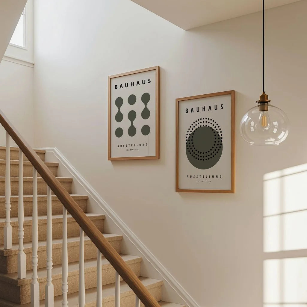 Bauhaus Olivgrüne Formen – 2er Poster-Set
